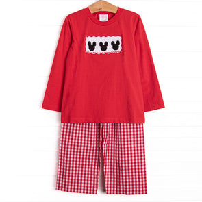 Mousin' Around Smocked Pant Set, Red
