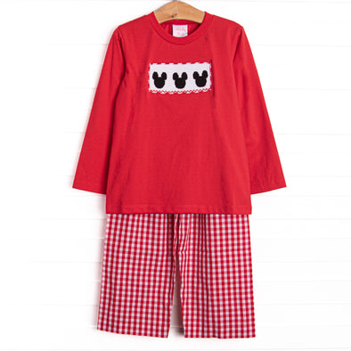 Mousin' Around Smocked Pant Set, Red