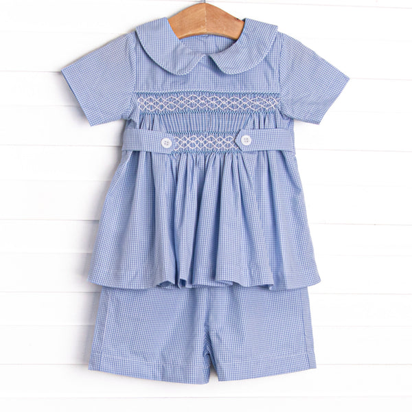Bleu: Shipley Smocked Short Set, Blue Gingham