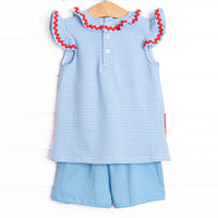 Big Time Learner Applique Short Set, Blue