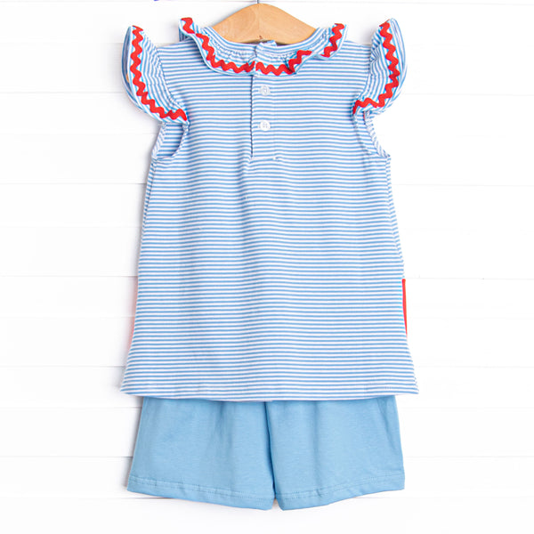 Big Time Learner Applique Short Set, Blue