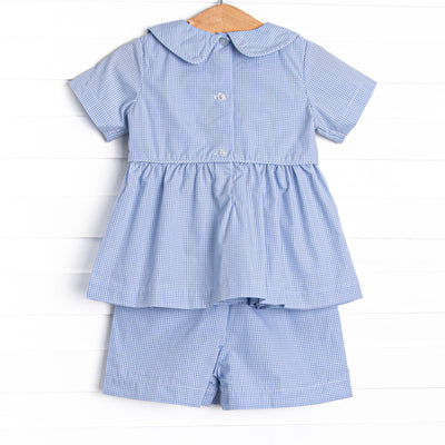 Bleu: Shipley Smocked Short Set, Blue Gingham
