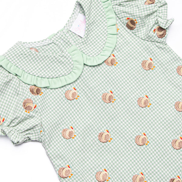 Tailfeather Craze Embroidered Dress, Green Gingham