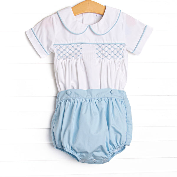 Bleu: Rowan Smocked Button-On Bubble, Blue