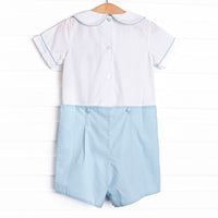 Bleu: Rowan Smocked Button-On Short Set, Blue