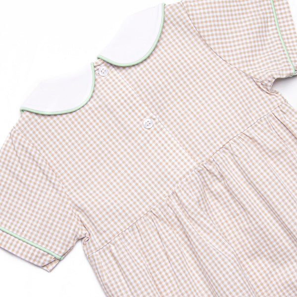 Tailfeather Craze Trio Embroidered Bubble, Tan Gingham