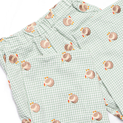 Tailfeather Craze Embroidered Pant Set, Green Gingham