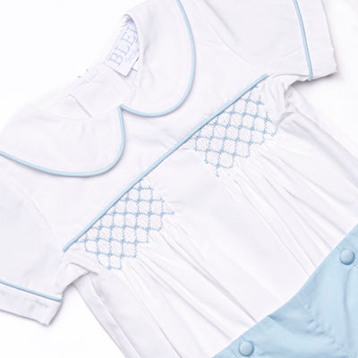 Bleu: Rowan Smocked Button-On Short Set, Blue