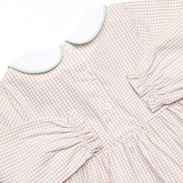 Tailfeather Craze Trio Embroidered Diaper Set, Tan Gingham