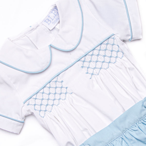 Bleu: Rowan Smocked Button-On Bubble, Blue