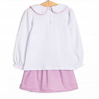 Petunia Purple Petals Applique Skirt Set, Purple