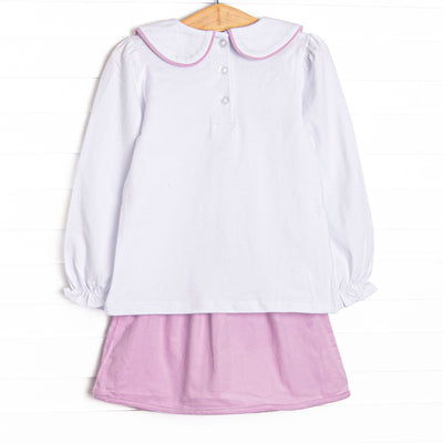 Petunia Purple Petals Applique Skirt Set, Purple