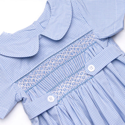 Bleu: Shipley Smocked Short Set, Blue Gingham