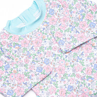 Pink Magnolia Long Sleeve One Piece Rash Guard, Blue