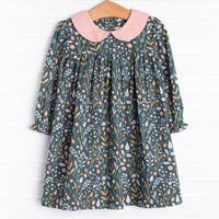 This precious long sleeve dress is a perfect mesh of sage floral and light pink corduroy.