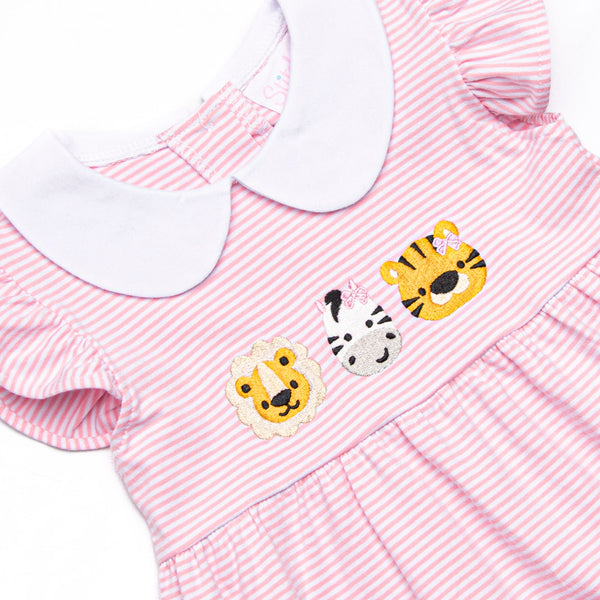 Savanna Stripes Embroidered Dress, Pink