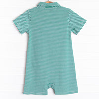 Levi Short Romper, Forest Green Stripe