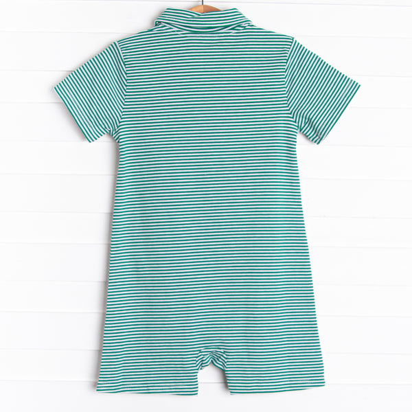 Levi Short Romper, Forest Green Stripe