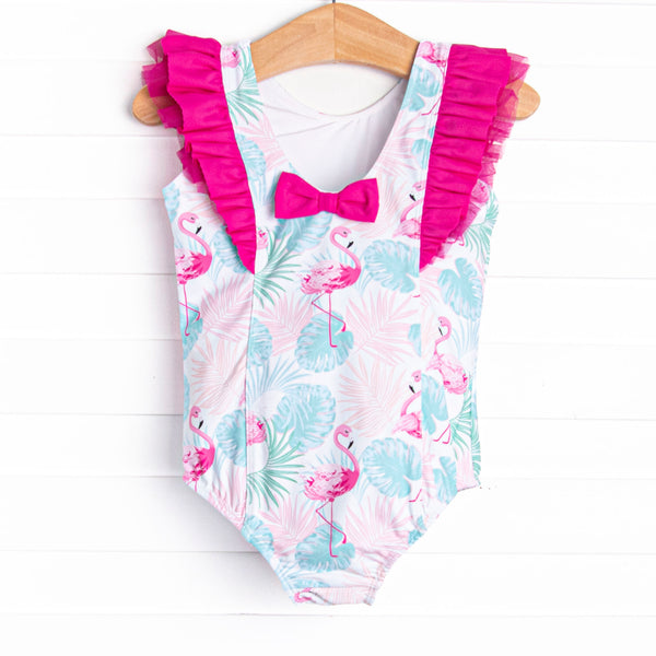 Palm Frond Flamingo One Piece, Blue