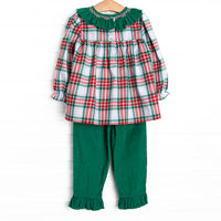 Yuletide Classic Smocked Ruffle Pant Set, Green