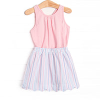 Palm Beach Pinstripe Skirt Set, Pink