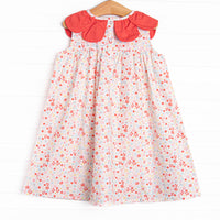 Petals and Poppies Scalloped Dress, Red