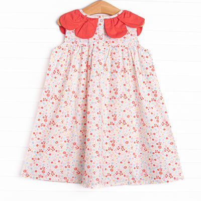 Petals and Poppies Scalloped Dress, Red