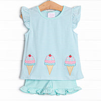 Sweet Tooth Applique Ruffle Short Set, Blue