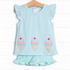 Sweet Tooth Applique Ruffle Short Set, Blue