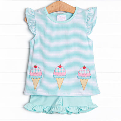 Sweet Tooth Applique Ruffle Short Set, Blue