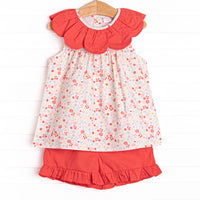 Petals and Poppies Scalloped Ruffle Short Set, Red