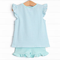 Sweet Tooth Applique Ruffle Short Set, Blue