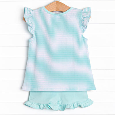Sweet Tooth Applique Ruffle Short Set, Blue