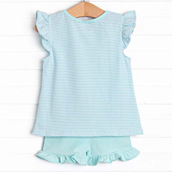 Sweet Tooth Applique Ruffle Short Set, Blue