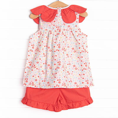 Petals and Poppies Scalloped Ruffle Short Set, Red