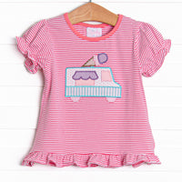 Ice Cream Truck Treat Applique Ruffle Top, Pink