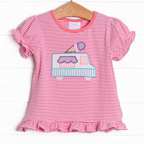 Ice Cream Truck Treat Applique Ruffle Top, Pink
