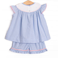 Savanna Stripes Smocked Ruffle Short Set, Blue