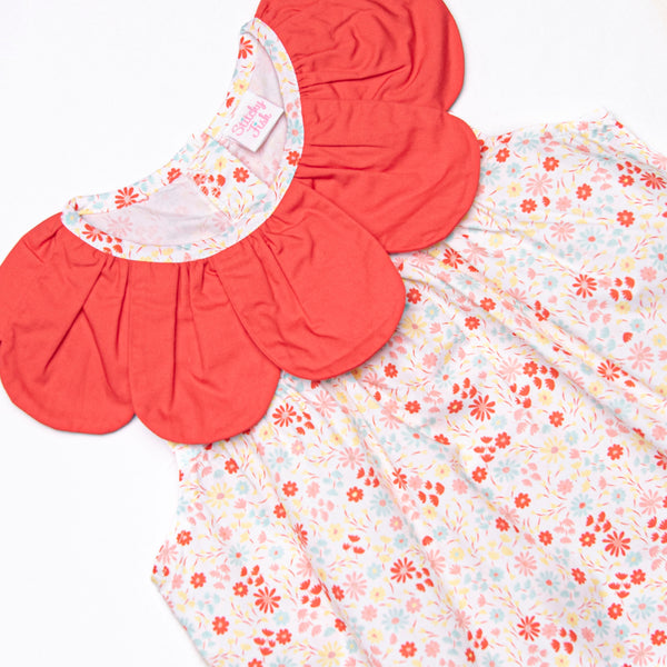 Petals and Poppies Scalloped Ruffle Short Set, Red