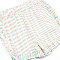 Rainbow Waves Ruffle Neck Short Set, Blue