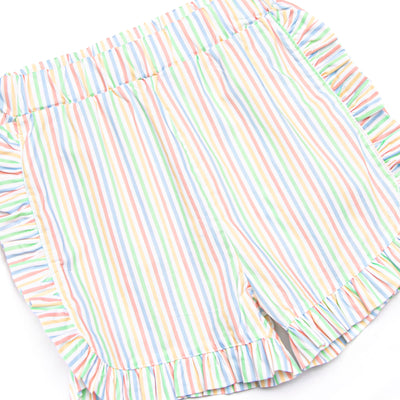 Rainbow Waves Ruffle Neck Short Set, Blue
