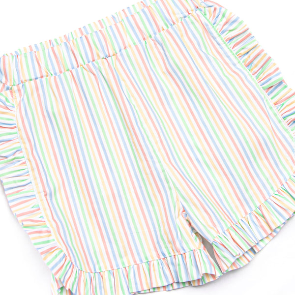 Rainbow Waves Ruffle Neck Short Set, Blue
