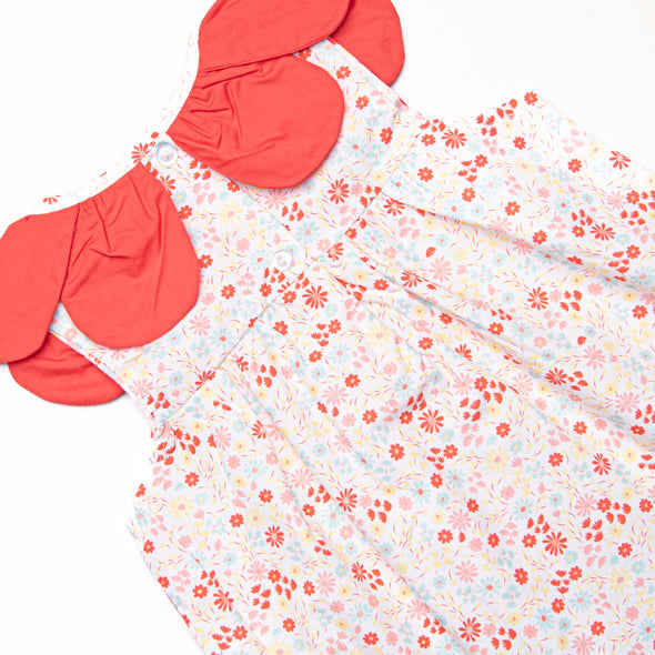 Petals and Poppies Scalloped Ruffle Short Set, Red