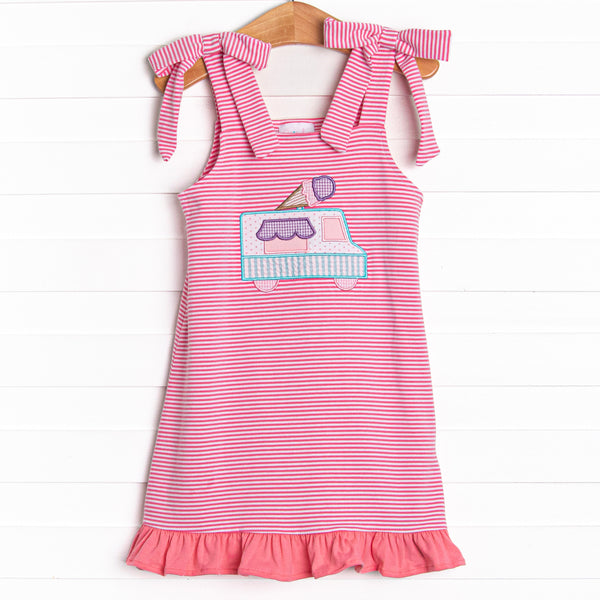 Ice Cream Truck Treat Applique Dress, Pink
