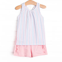 Palm Beach Pinstripe Short Set, Pink