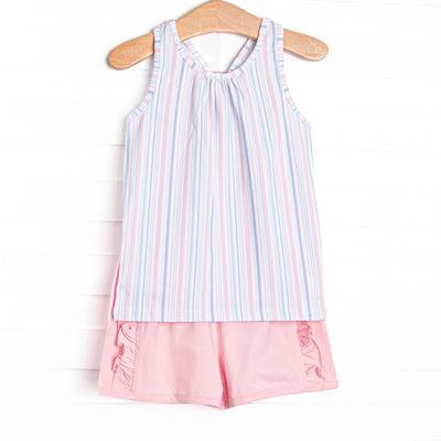 Palm Beach Pinstripe Short Set, Pink
