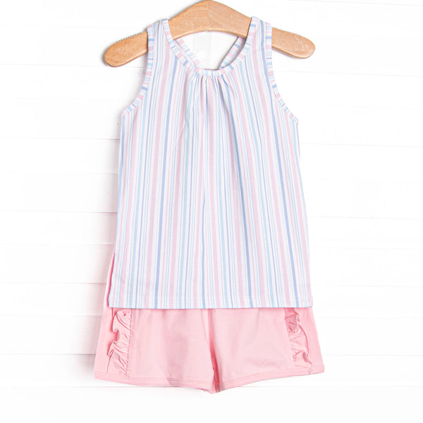 Palm Beach Pinstripe Short Set, Pink