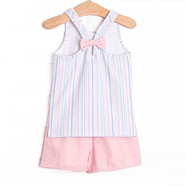 Palm Beach Pinstripe Short Set, Pink