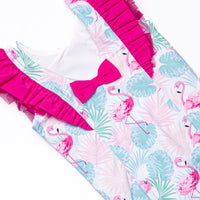 Palm Frond Flamingo One Piece, Blue