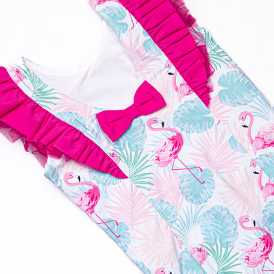 Palm Frond Flamingo One Piece, Blue